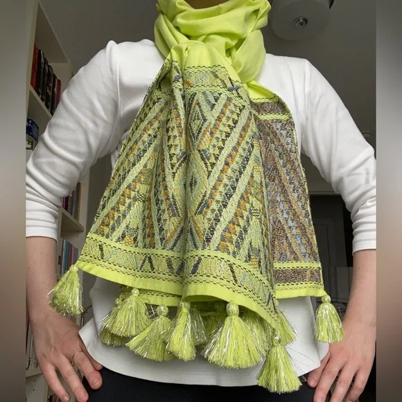Crew Accessories J Crew Neon Yellow Scarf With Tassels